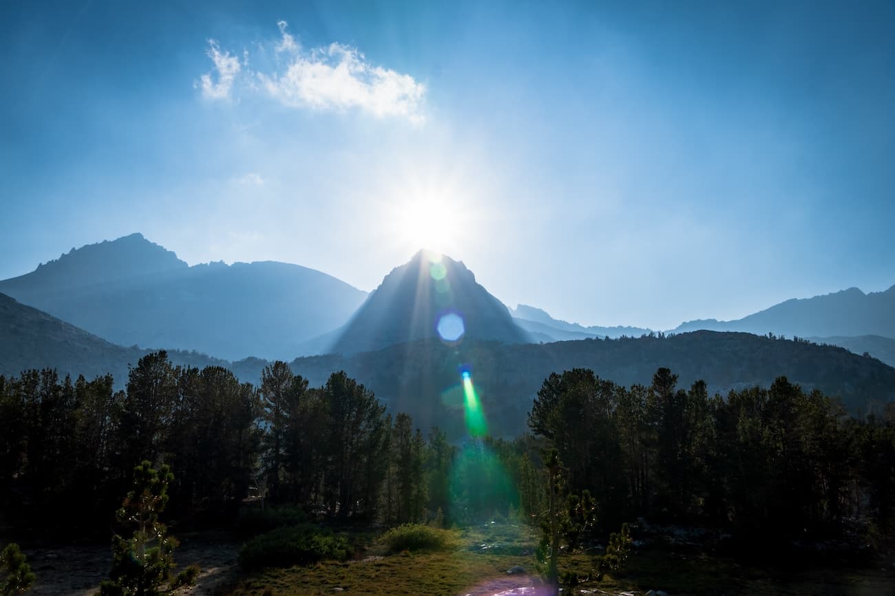 The sun setting on The Little Lakes Valley in the Sierras