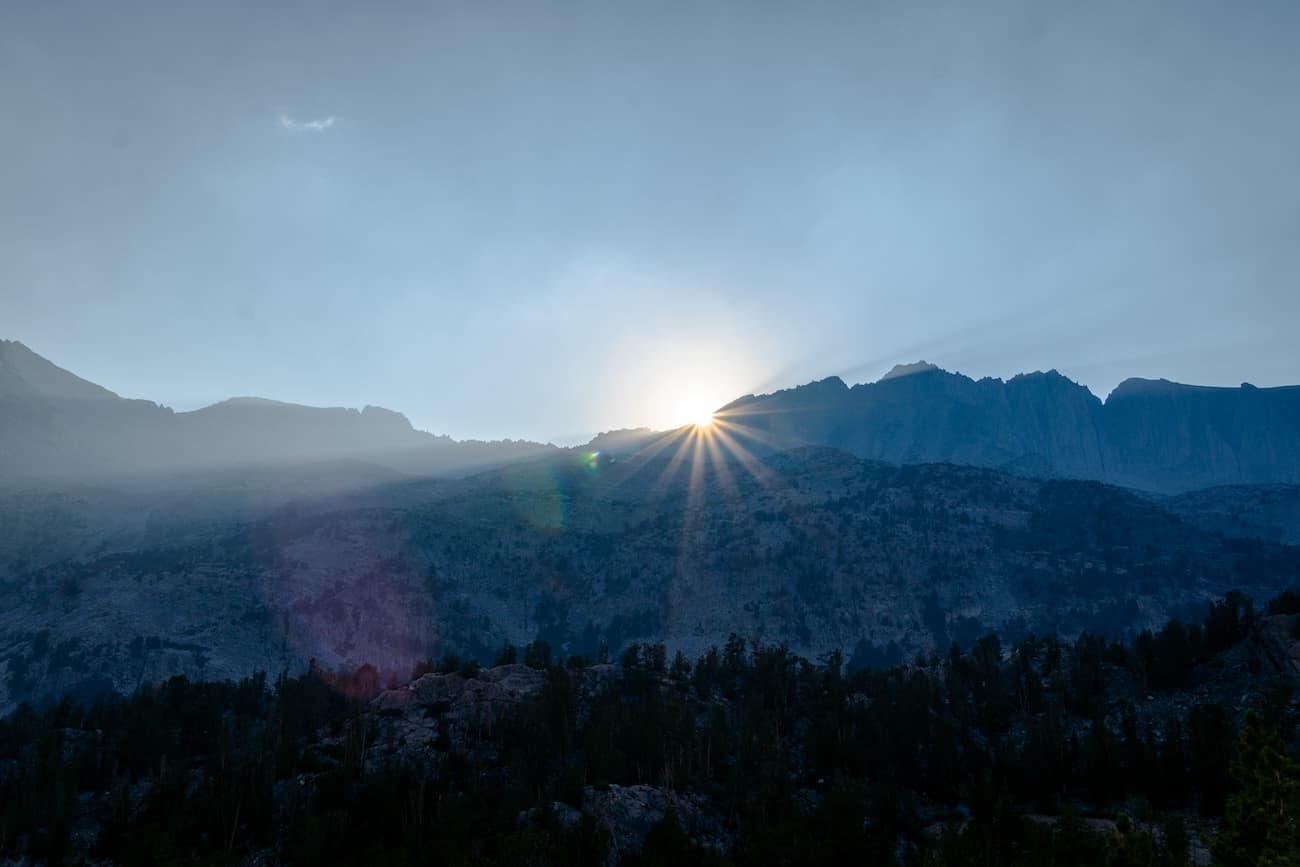 The sun setting on The Little Lakes Valley in the Sierras
