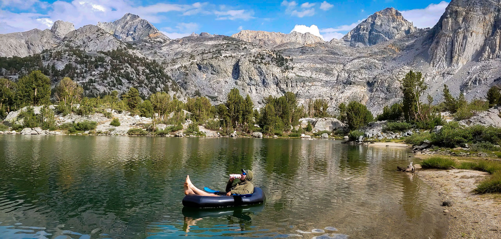 Brock Dallman with an Alpacka Raft at Rae Lakes, Kings Canyon National Park