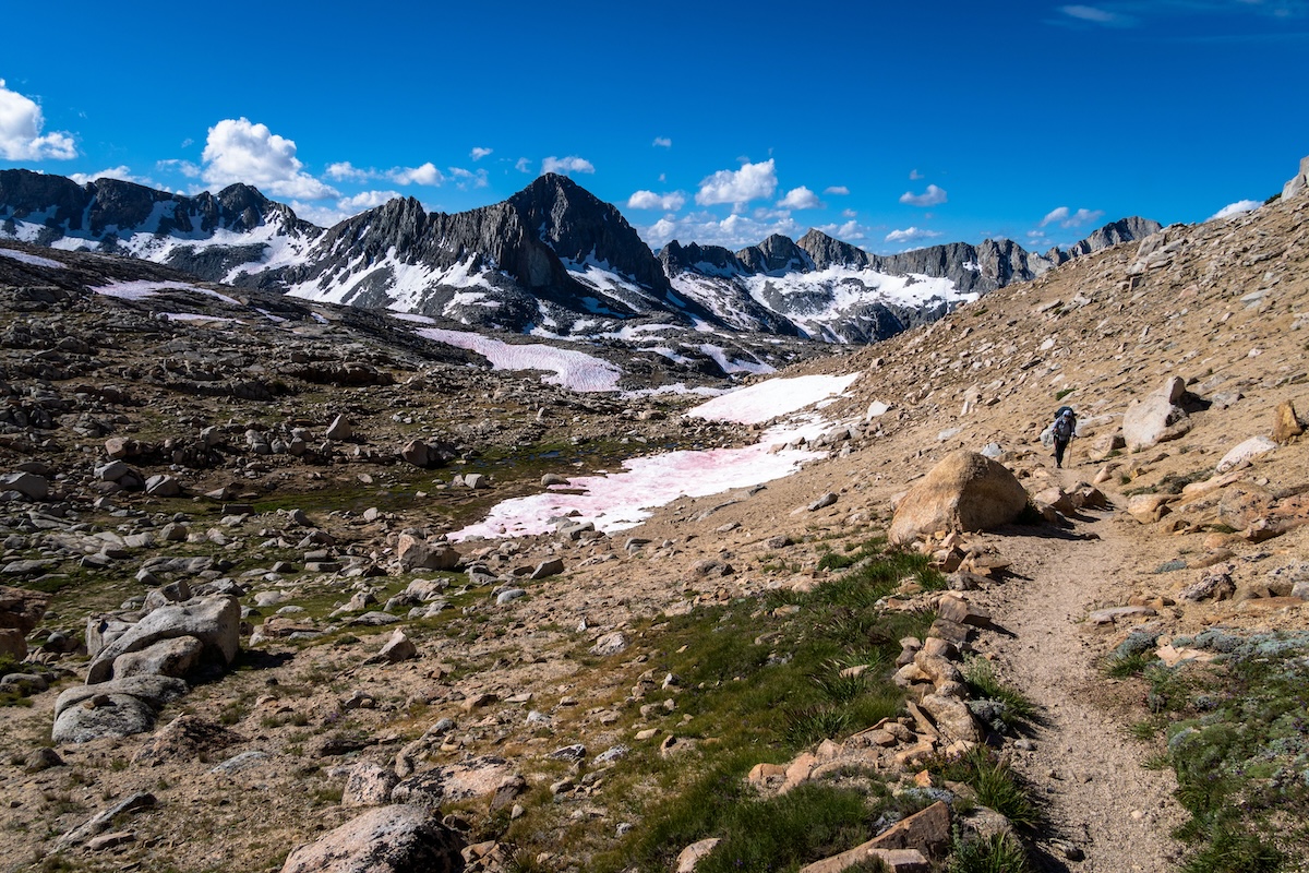 Sam hiking up to Bishop Pass in the Dusy Basin in Kings Canyon National Park