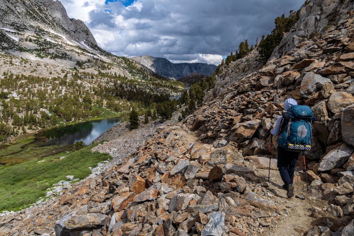 Sam above Arrow Lake heading down to South Lake in the Eastern Sierras
