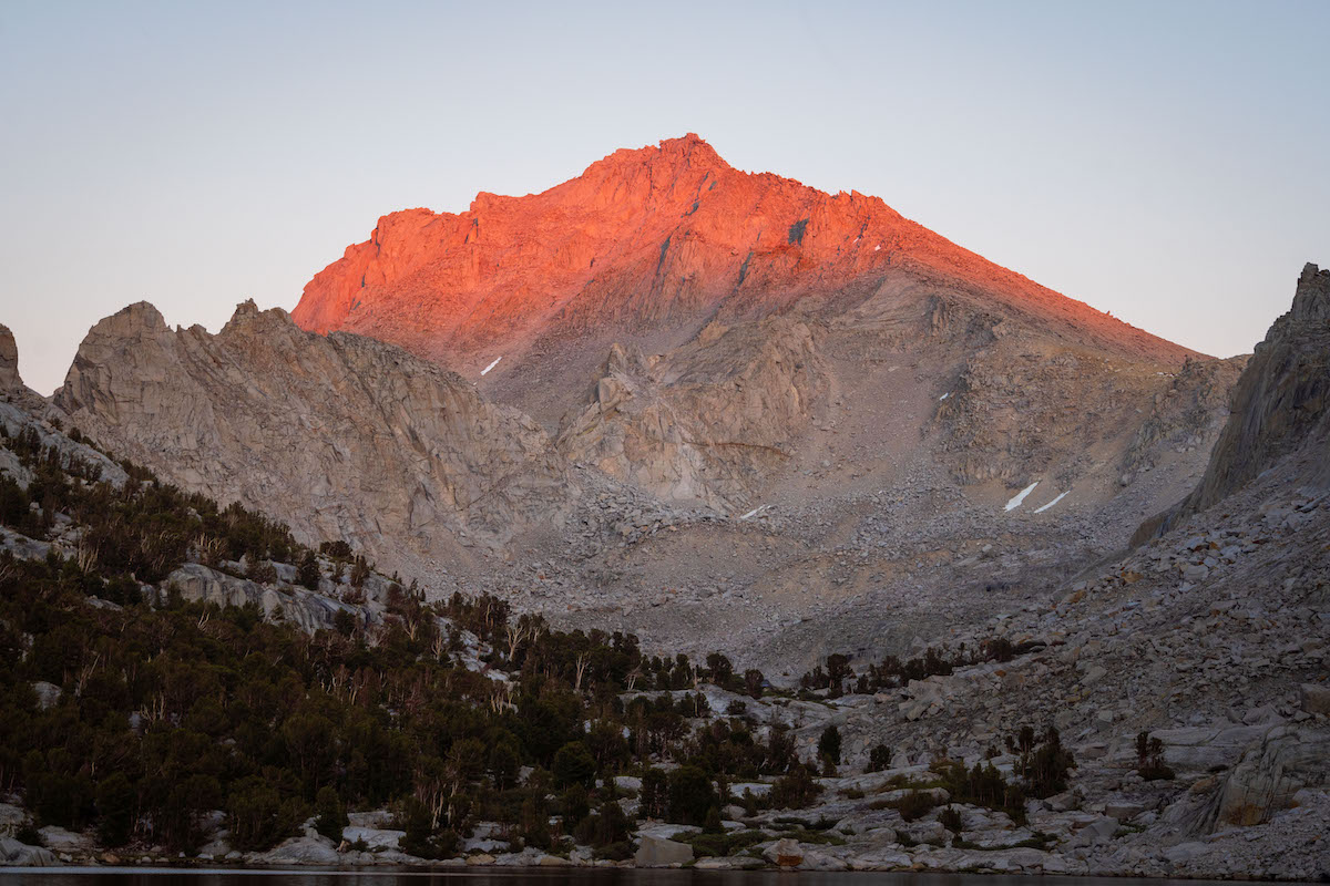Red sunset on a mountain near Kearsarge Lakes