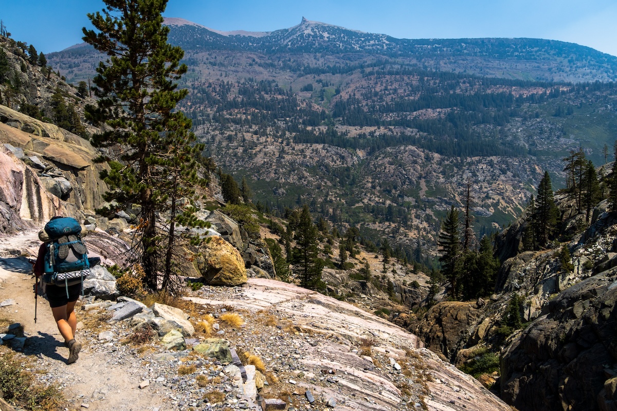 Sam Stych hiking down from Shadow Lake in the Sierras