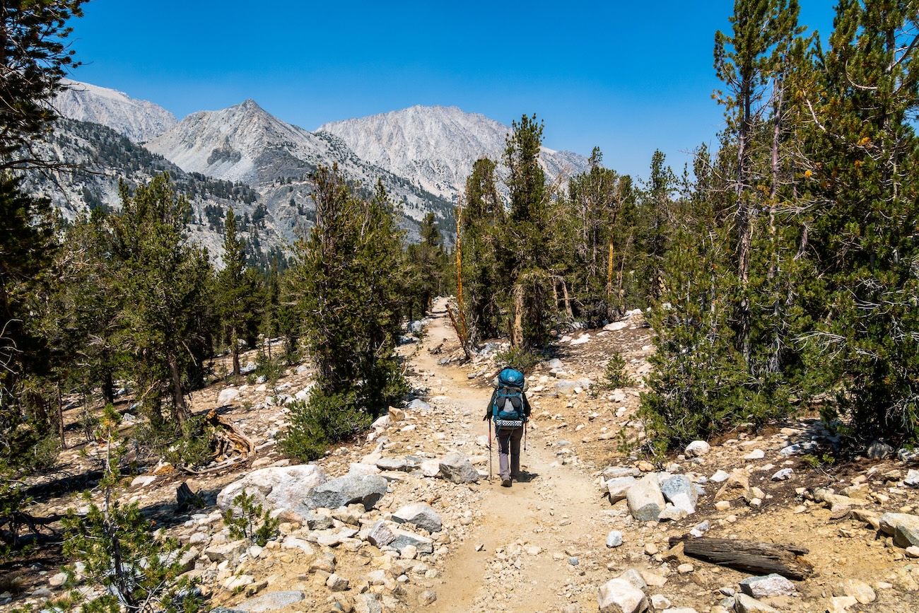 Sam Stych hiking the Little Lakes Valley Trail back to the Mosquito Flats trailhead