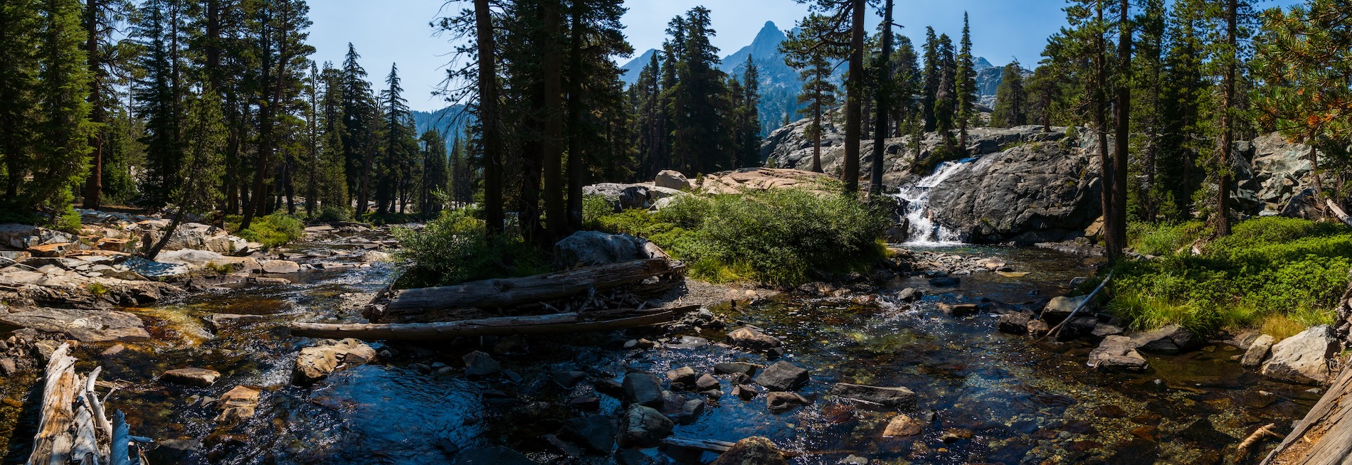 Trail side waterfall on the way down to Shadow Lake in the Sierras